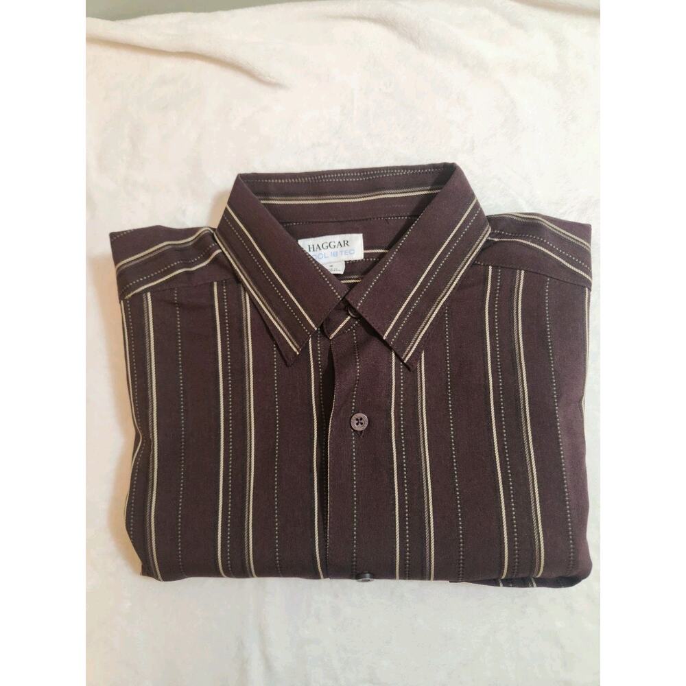 Haggar Cool 18 Shirt Mens Shirt Small Red Striped Short Sleeve Gorpcore Preppy